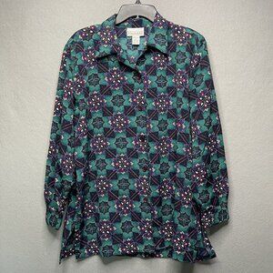 Vintage Christie & Jill Floral Geometric Pattern Long Sleeve Blouse Size L